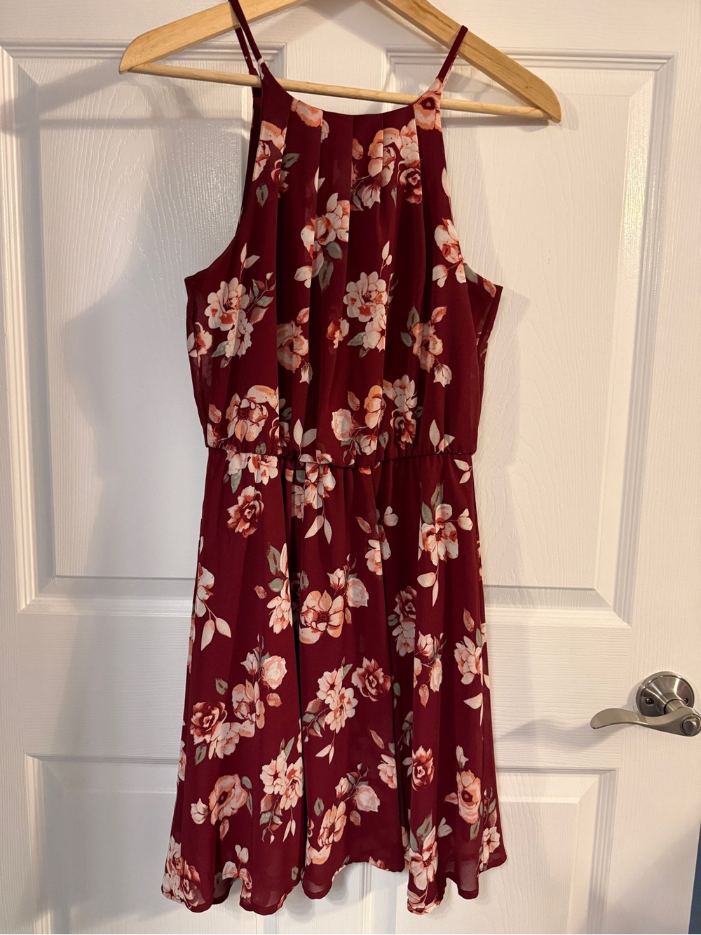 Blue Rain Burgundy Floral Halter Mini Dress